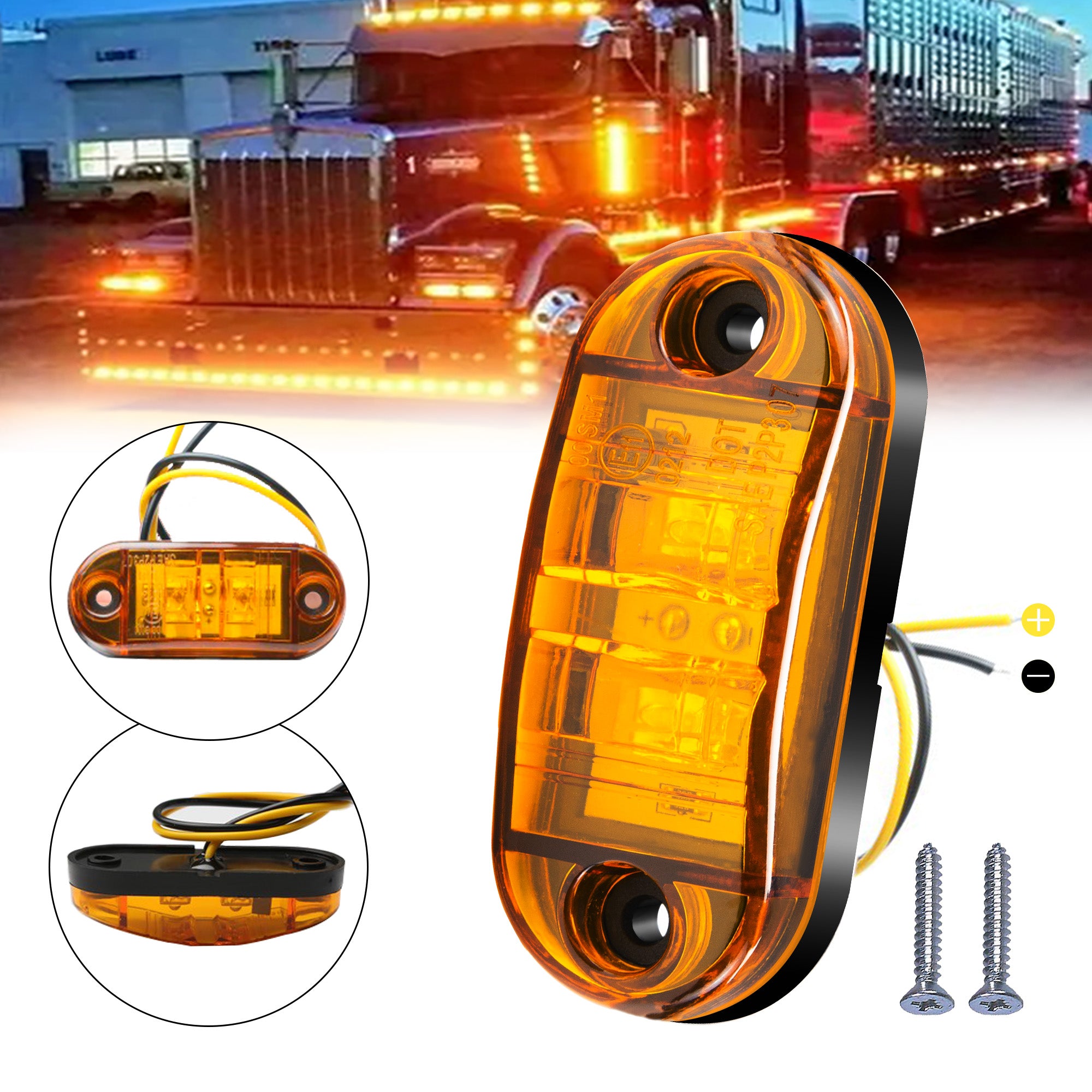 10 Pack LED Marker Lights for Trucks RVs Trailers Amber Red White Rear Hardwired 12-24V