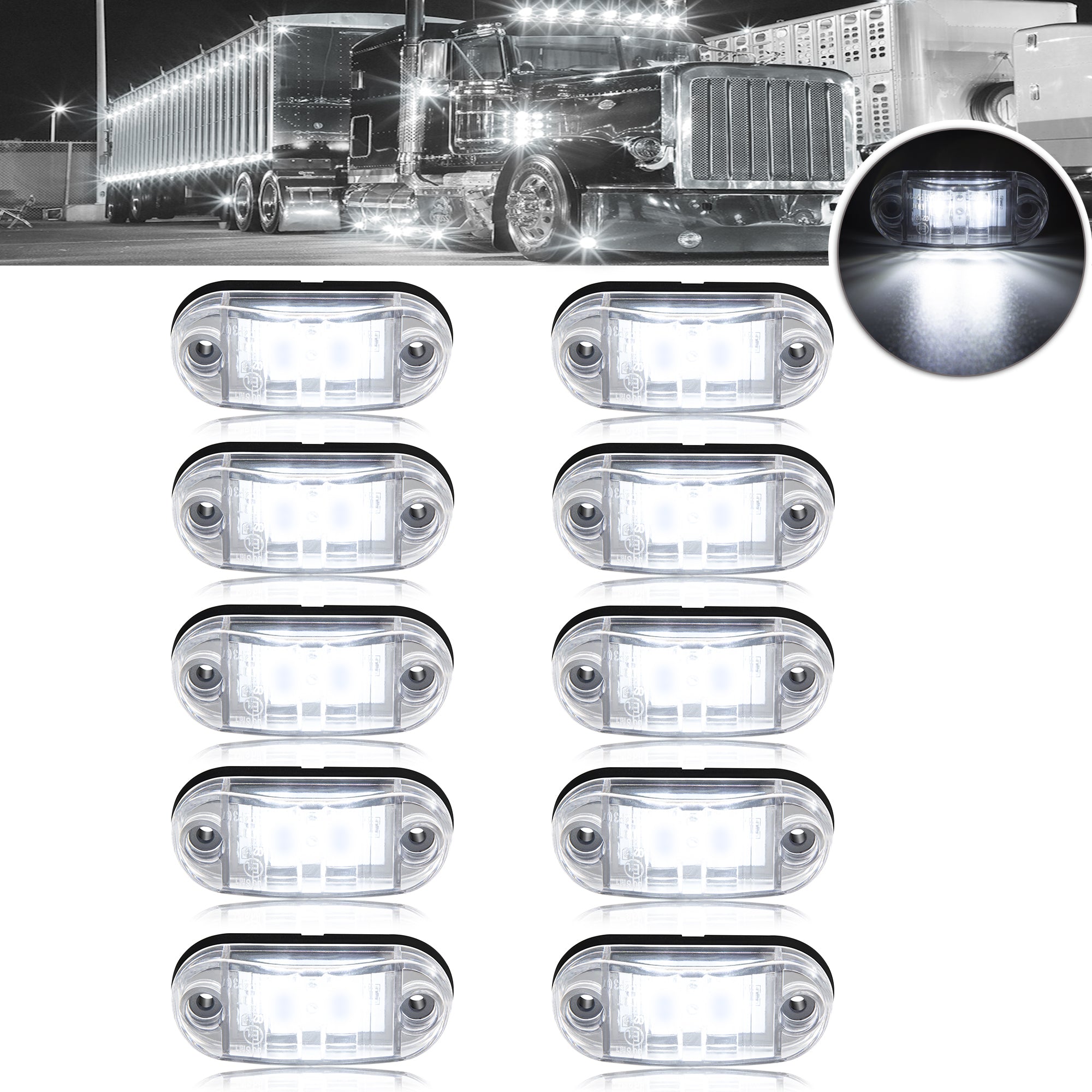 10 Pack LED Marker Lights for Trucks RVs Trailers Amber Red White Rear Hardwired 12-24V