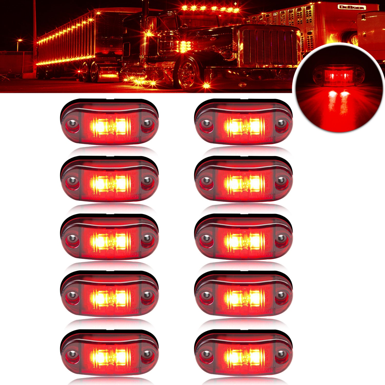 10 Pack LED Marker Lights for Trucks RVs Trailers Amber Red White Rear Hardwired 12-24V