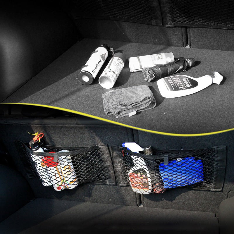 Universal Car Organizer with Storage Pockets and Elastic Mesh for Seat Back and Trunk