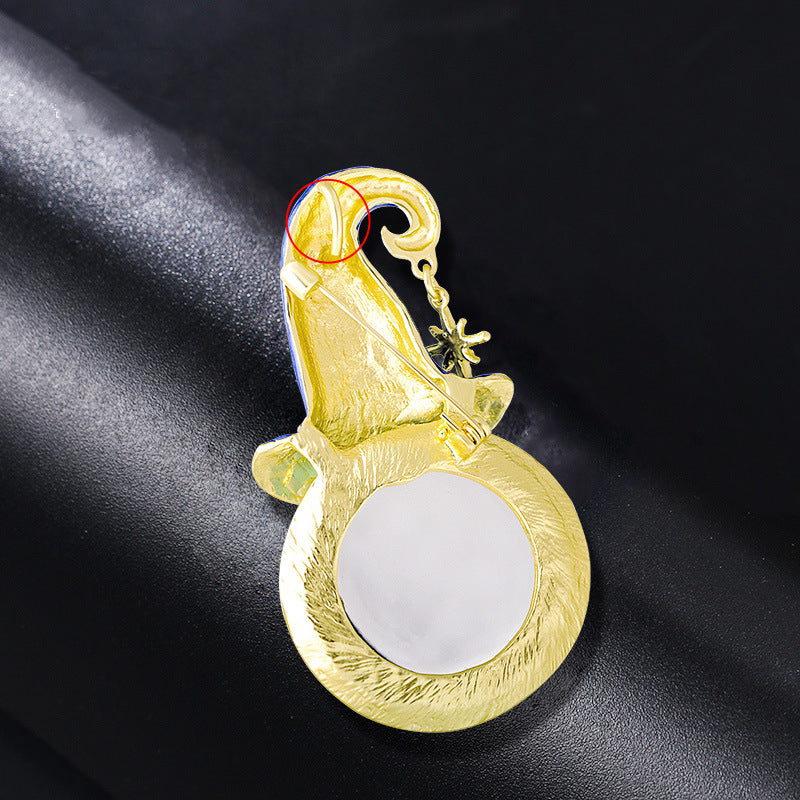 Эмалированный брошь-булавка с блестящей Луной в ведьминской шляпе для одежды, сумок, курток, подарка