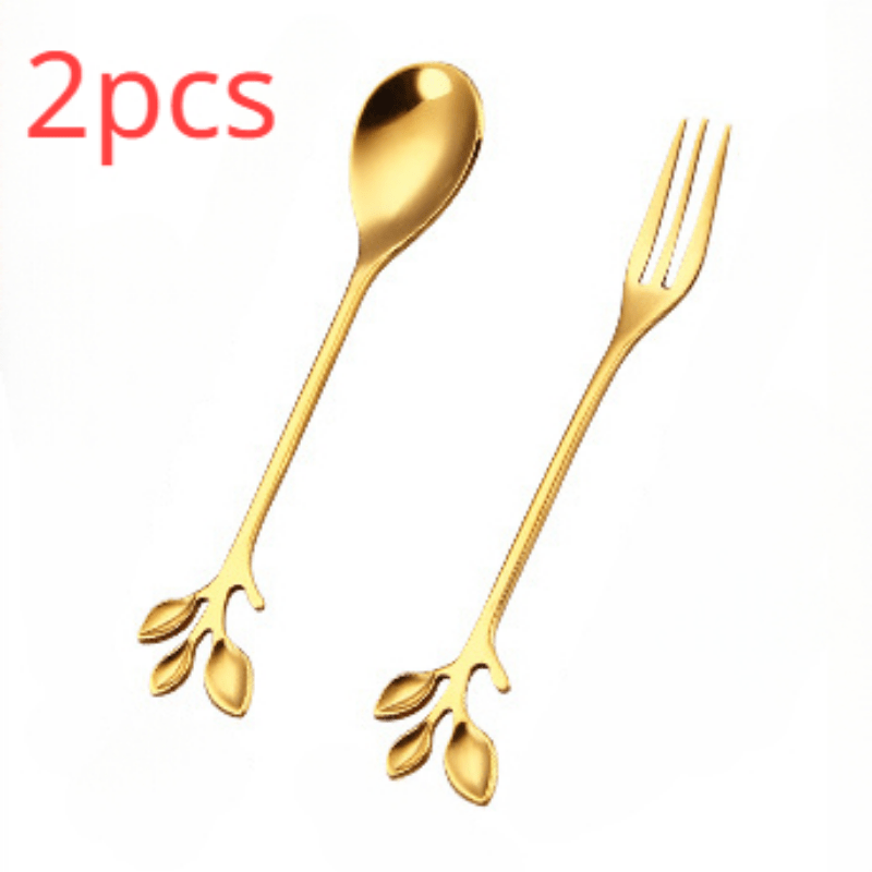 Stainless Steel Cutlery Set with Leaf Design Spoons for Tea Desserts and Drinks