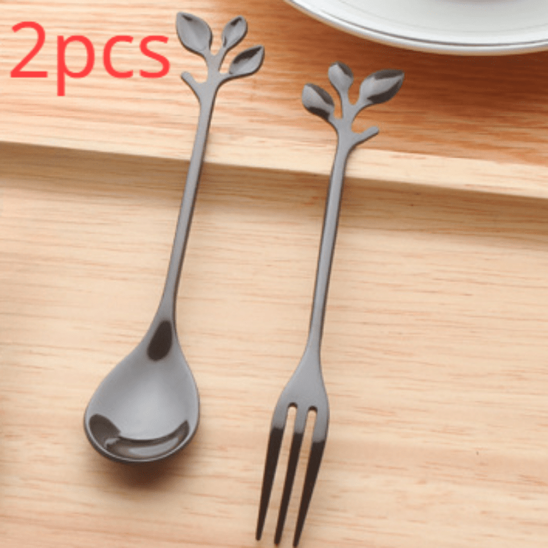 Stainless Steel Cutlery Set with Leaf Design Spoons for Tea Desserts and Drinks