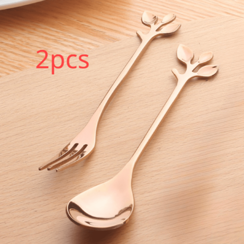 Stainless Steel Cutlery Set with Leaf Design Spoons for Tea Desserts and Drinks