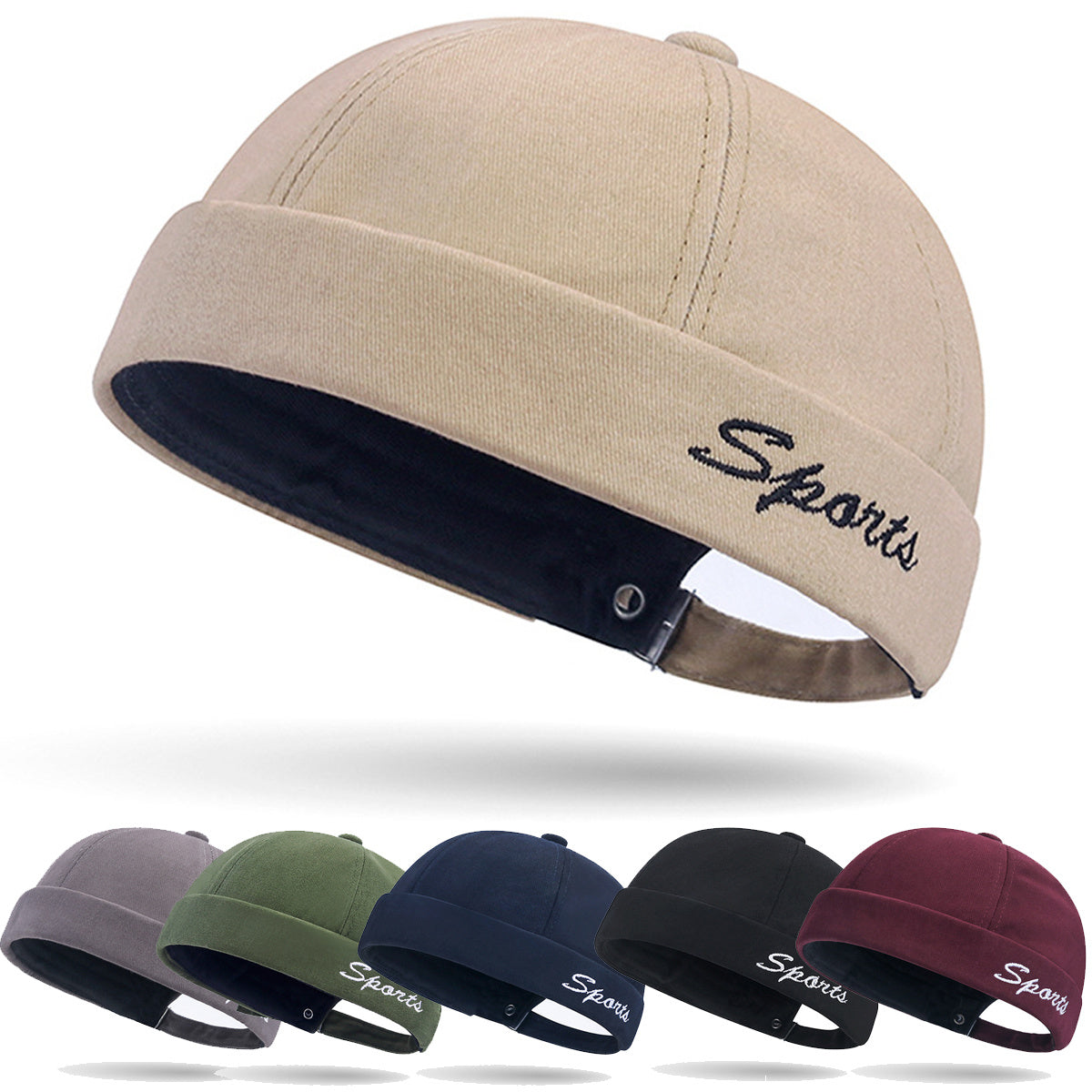 Sombrero vintage sin ala con puño enrollado ajustable, accesorio de moda unisex