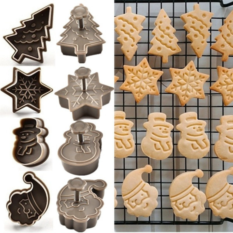 Set of 4 Christmas Cookie Cutters Snowman Snowflake Tree Santa Baking Molds