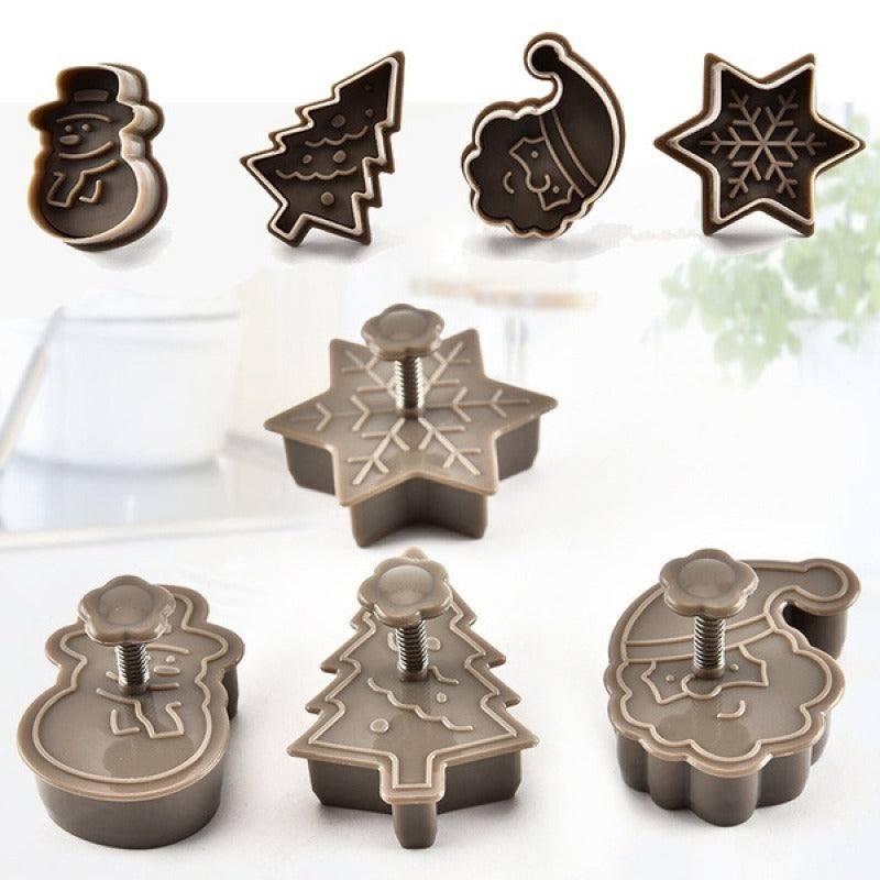 Set of 4 Christmas Cookie Cutters Snowman Snowflake Tree Santa Baking Molds