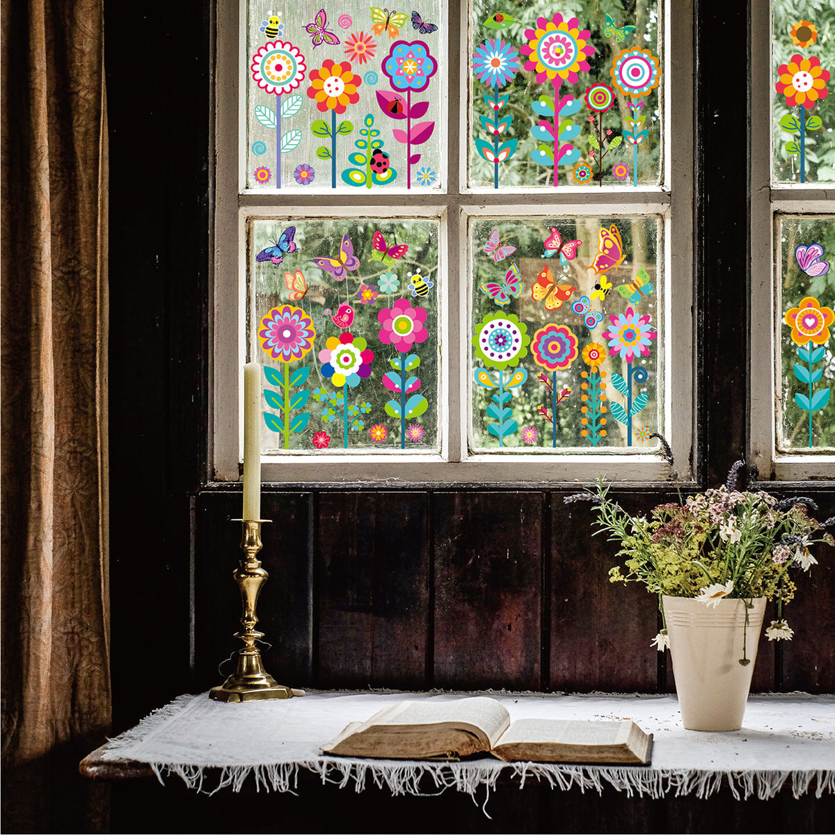 Flower Window Decals 99 Pieces Wall Stickers for Living Room and Bedroom Decor