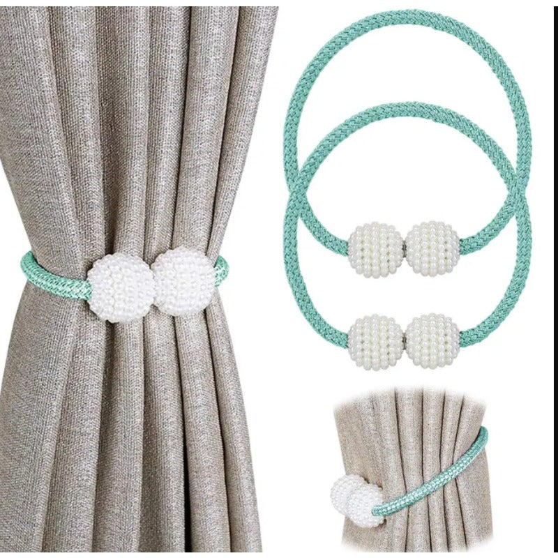 Set of 2 Minimalist Faux Pearl Magnetic Curtain Tiebacks No Drilling Holdbacks for Bedroom Living Room