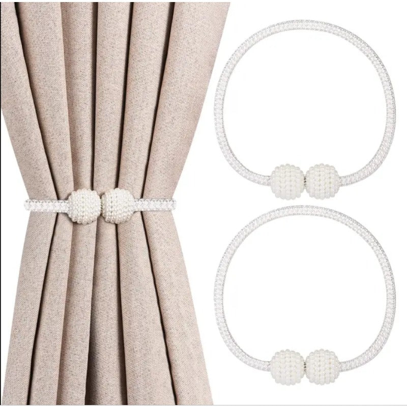 Set of 2 Minimalist Faux Pearl Magnetic Curtain Tiebacks No Drilling Holdbacks for Bedroom Living Room
