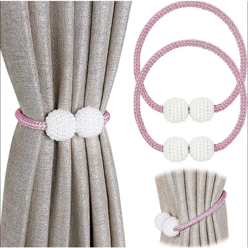 Set of 2 Minimalist Faux Pearl Magnetic Curtain Tiebacks No Drilling Holdbacks for Bedroom Living Room