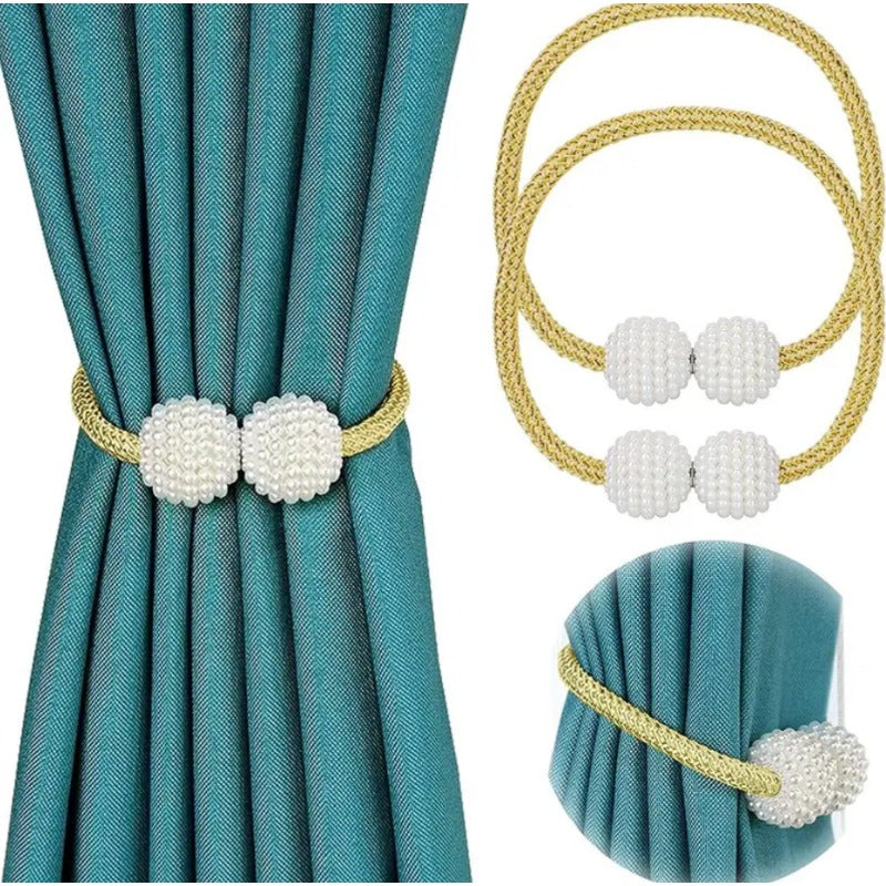 Set of 2 Minimalist Faux Pearl Magnetic Curtain Tiebacks No Drilling Holdbacks for Bedroom Living Room