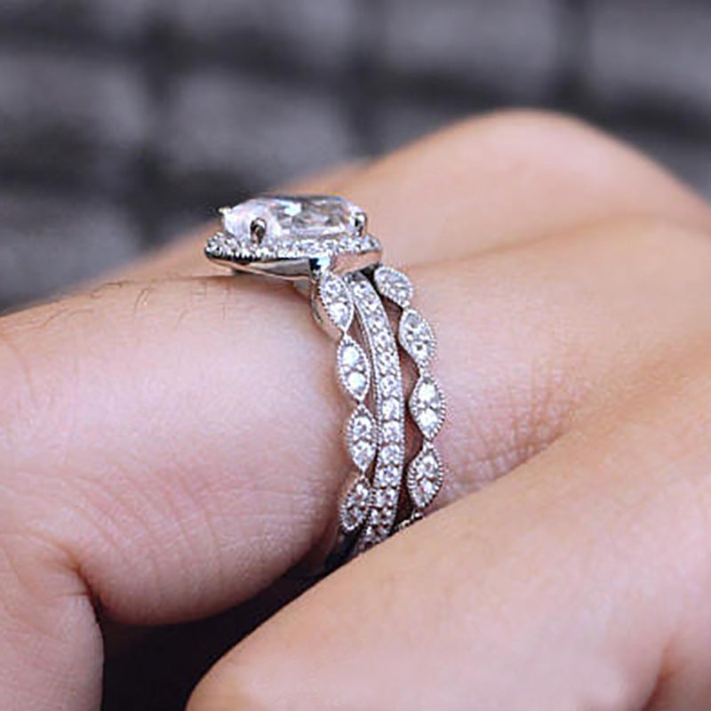 Sterling Silver Promise Stacking Rings with 1ct Moissanite for Engagement and Party Wear