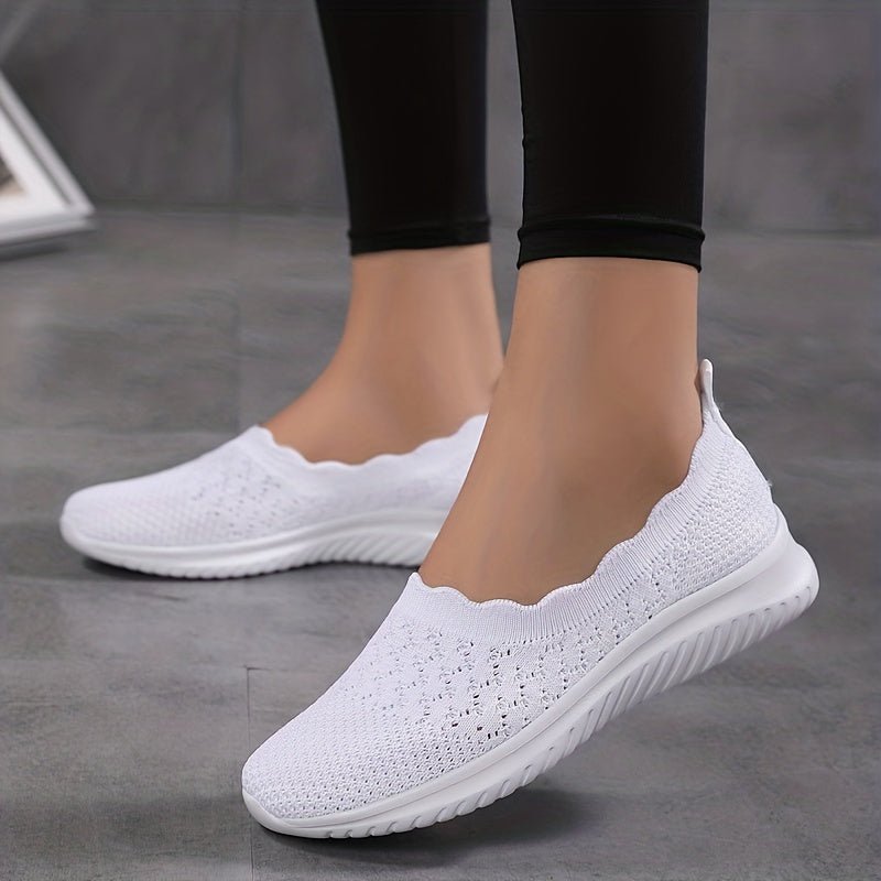 Plus-Size Women's Breathable White Slip-On Sneakers Casual Walking Shoes