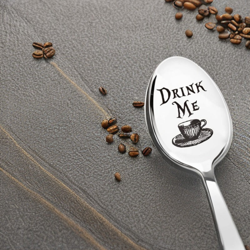 Engraved Stainless Steel Drink Me Spoon for Tea Parties and Gifts