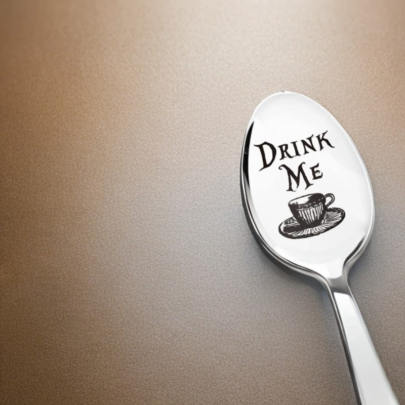 Engraved Stainless Steel Drink Me Spoon for Tea Parties and Gifts