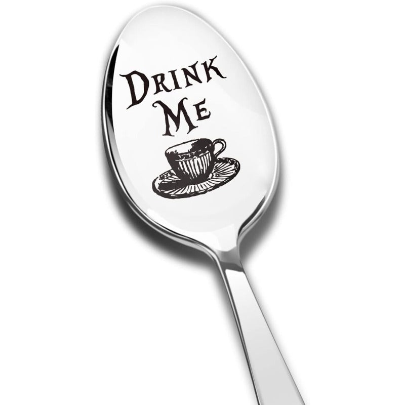 Engraved Stainless Steel Drink Me Spoon for Tea Parties and Gifts