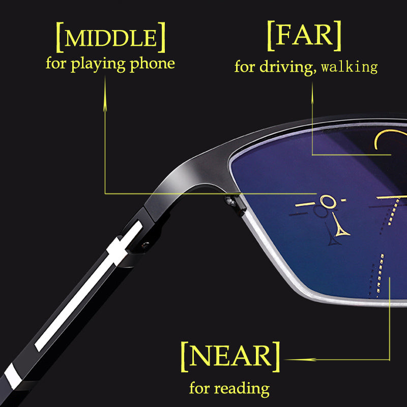 Erkaklar uchun fotochromik progressiv multifokal shisha TR90 uniseks kompyuter o'qish ko'zoynaklari