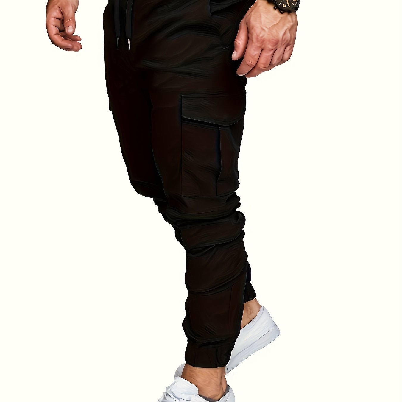 Men's Cotton Cargo Pants Solid Color Regular Fit Non-Stretch All-Season Drawstring Waist