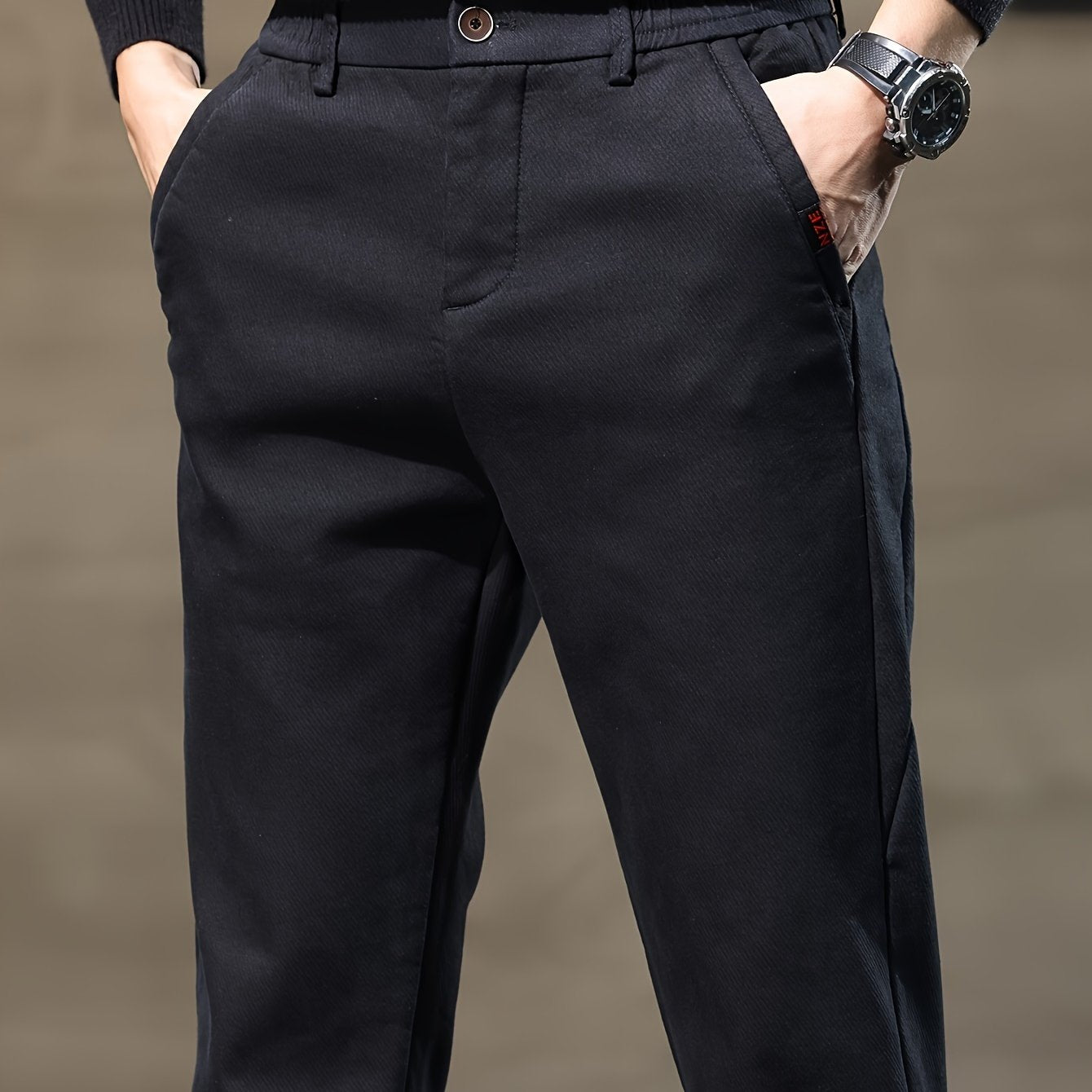 Men's Slim Fit Casual Pants Cotton Blend Zipper All-Season