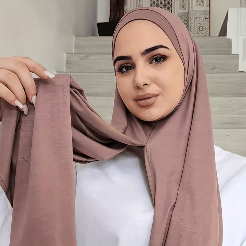 Solid Color Polyester Hijab Scarf Soft Stretchy Knit Headscarf for Elegant Look