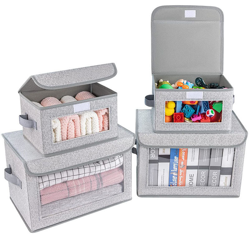 Juego de 4 cajas de almacenamiento plegables para armario con asas y tapas