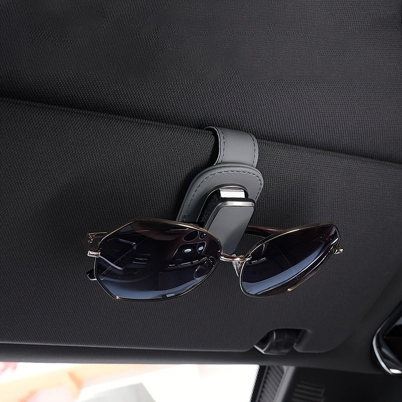 Clip de visor de coche de cuero PU universal para gafas y soporte para tablero