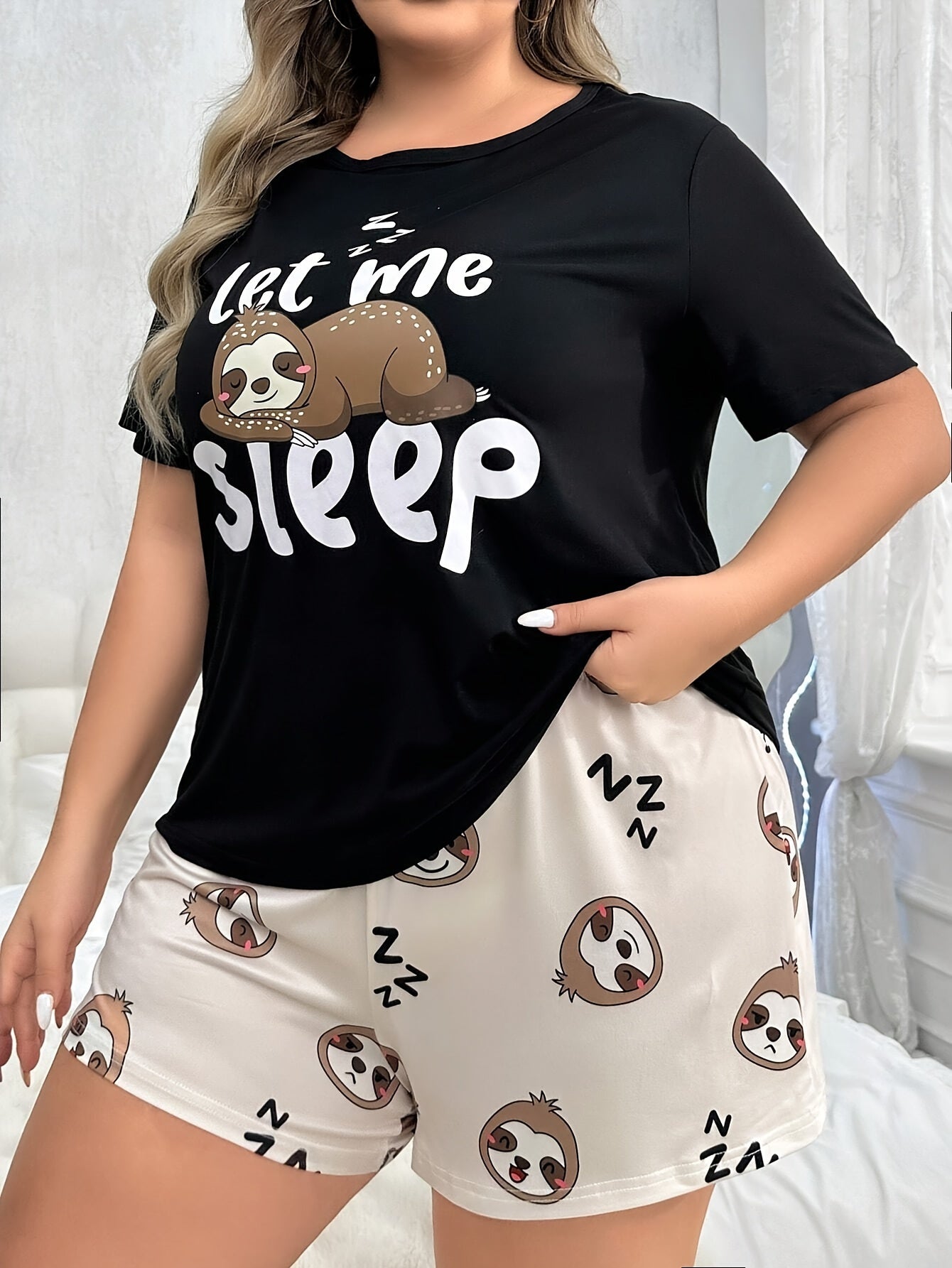 Plus Size Women's Pajama Set Short Sleeve Crew Neck Top Shorts Lounge Sleepwear