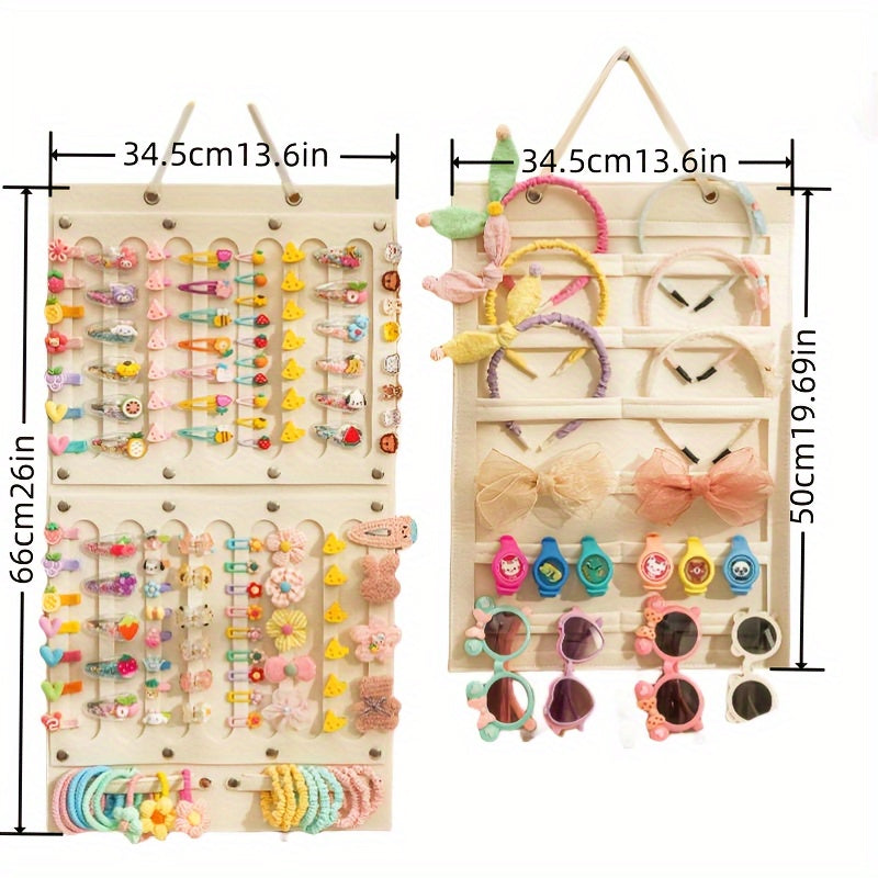 Devorga o'rnatiladigan soch aksessuarlari saqlash racki, soch kliplari, boshbandlar va galstuklar uchun mo'ljallangan felt tashkilotchisi