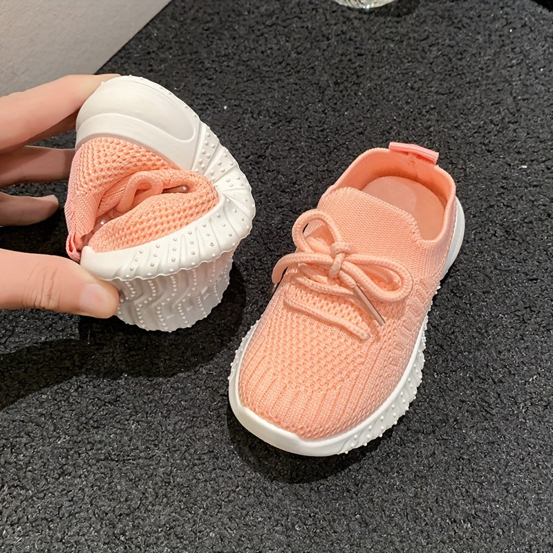 Pink Girls' Mesh Slip-On Sneakers with Bow Detail for Casual Wear in Fall Spring Summer