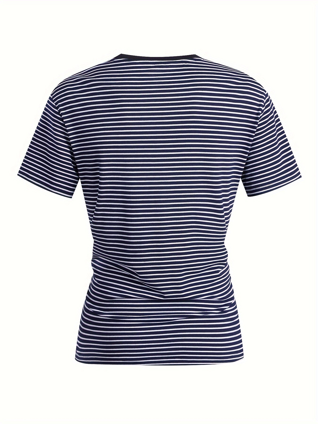 Camiseta de manga corta de cuello redondo a rayas casual para hombre, poliéster y spandex, ropa de verano
