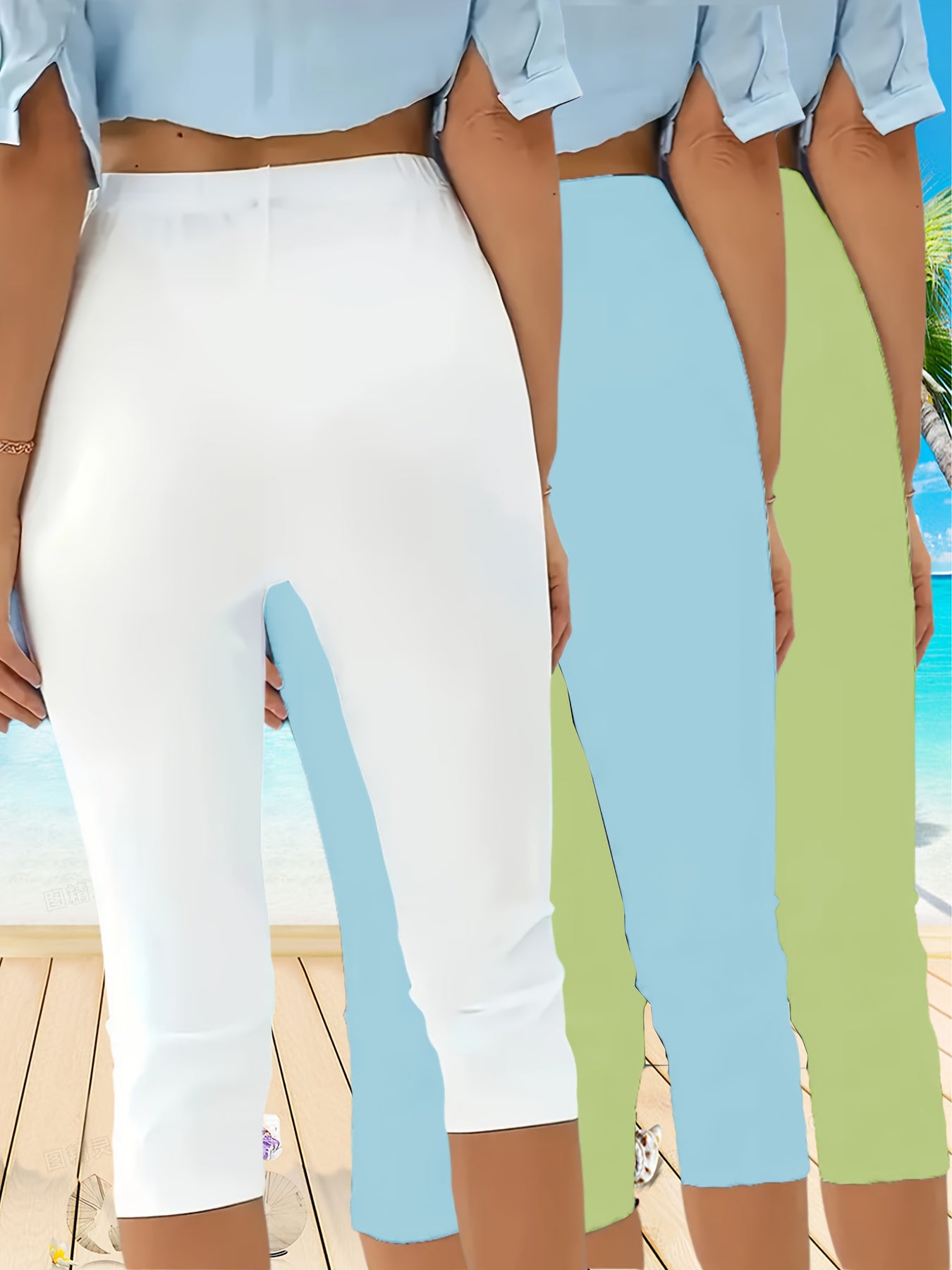 Plus Size Women High-Waist Stretch Capri Leggings Polyester Soft Elastic