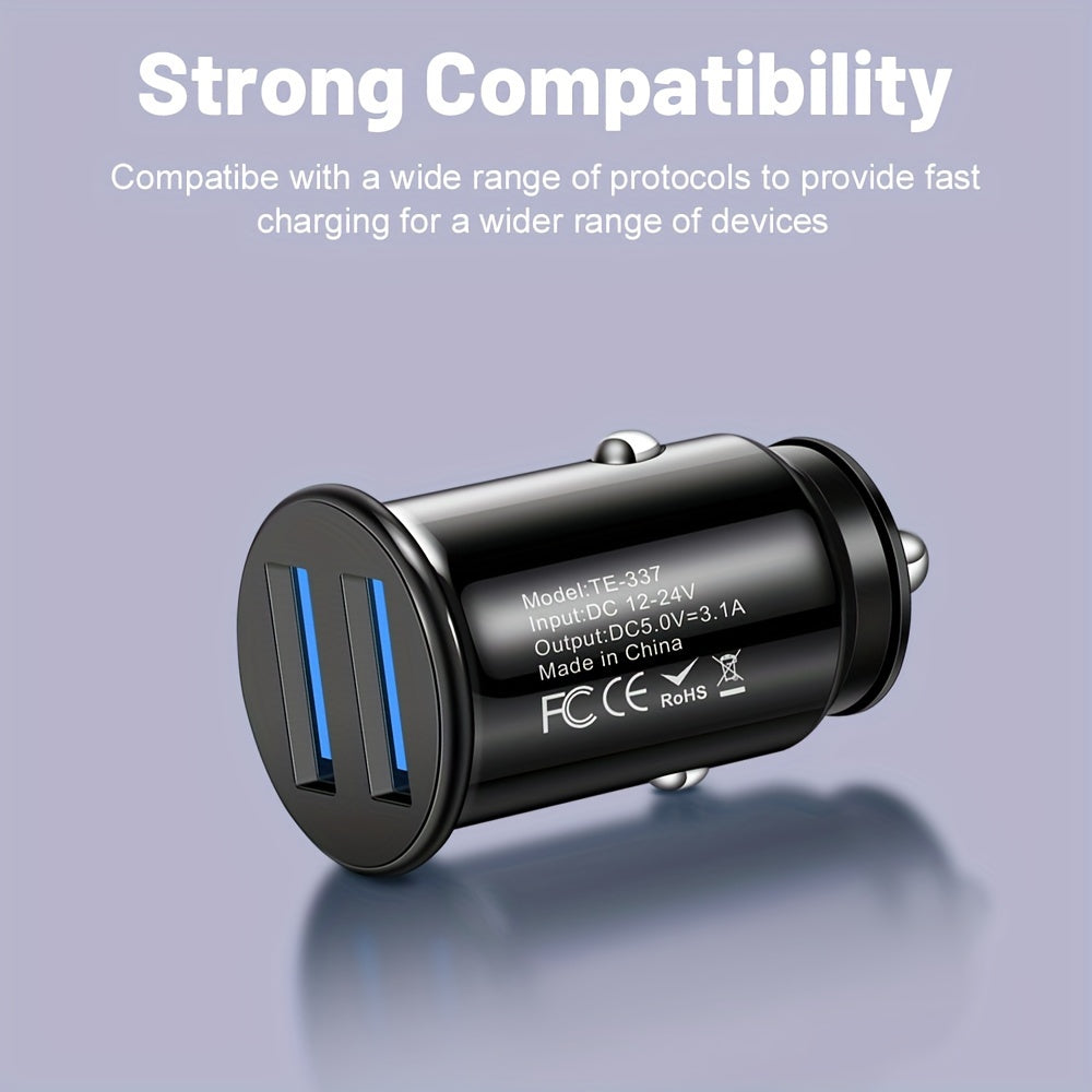Cargador de coche USB mini 2 puertos, adaptador de carga rápida para teléfonos y dispositivos