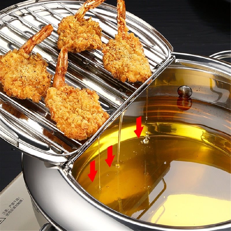 Mini Japanese Tempura Pot with Temperature Control and Oil-Saving Design Stainless Steel Deep Fryer