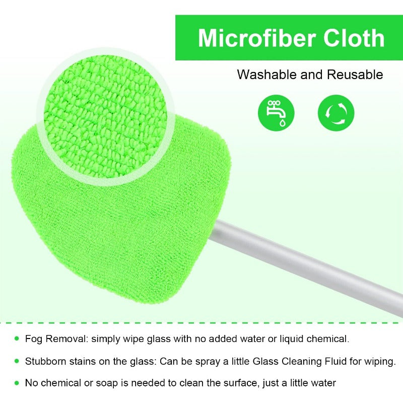 Microfiber Car Window Cleaner Kit With Extendable Handle Reusable Cloth