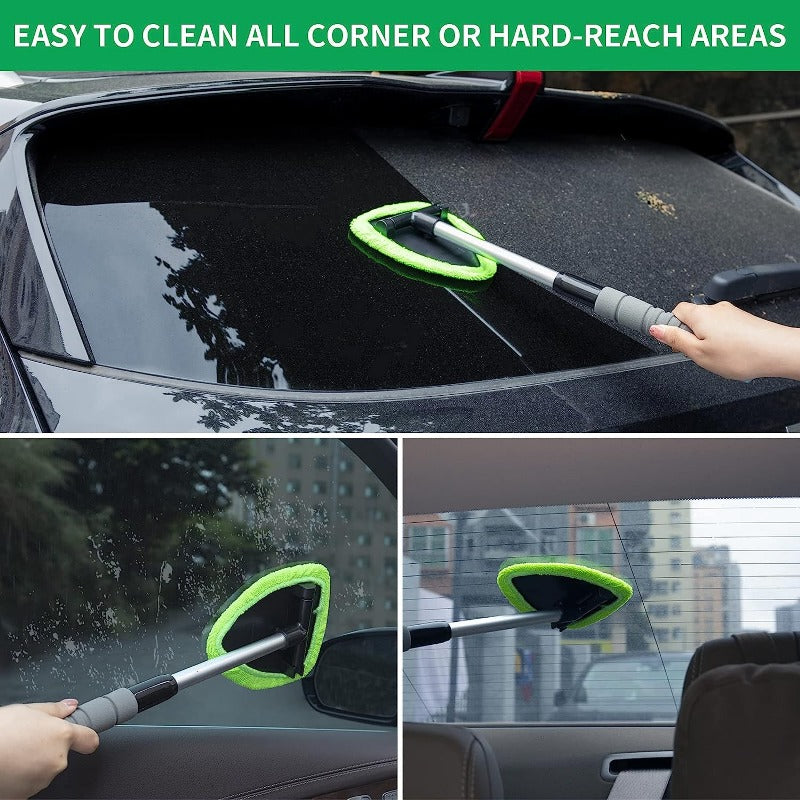 Microfiber Car Window Cleaner Kit With Extendable Handle Reusable Cloth