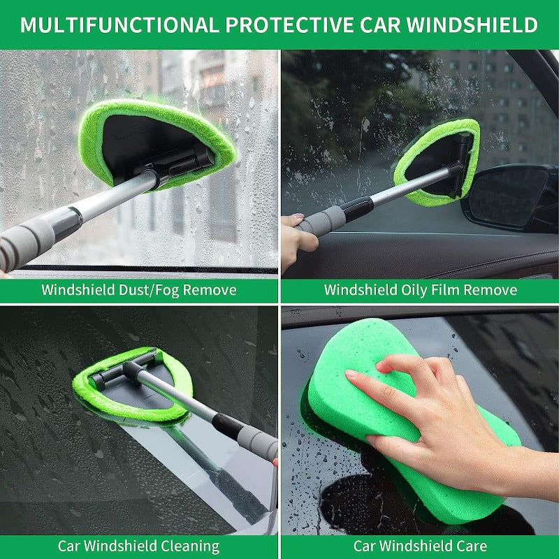Microfiber Car Window Cleaner Kit With Extendable Handle Reusable Cloth