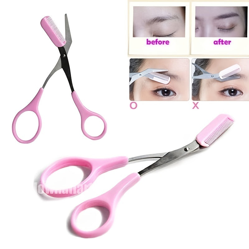 Women's Stainless Steel Eyebrow Trimmer Scissor With Comb Hair Removal Tool