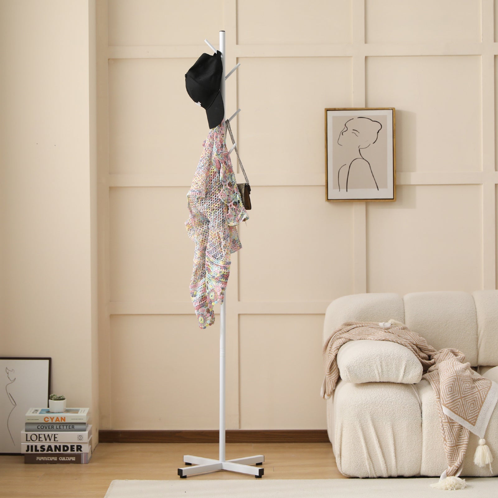 1-qismli erga qo'yiladigan palto tutgich, oddiy kombinatsiya va daraxt shaklidagi dizayn, yotoqxona, yashash xonasi, porch va sochiqlar uchun uch o'lchovli saqlash tokchasi