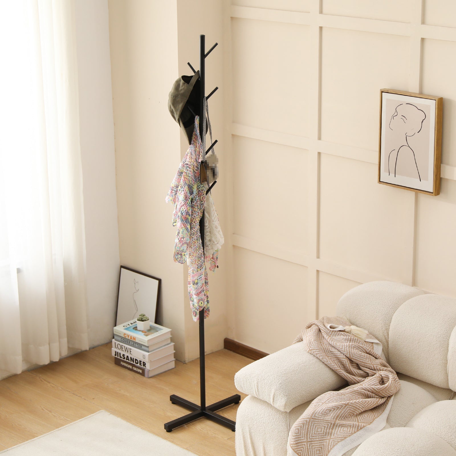 1-qismli erga qo'yiladigan palto tutgich, oddiy kombinatsiya va daraxt shaklidagi dizayn, yotoqxona, yashash xonasi, porch va sochiqlar uchun uch o'lchovli saqlash tokchasi