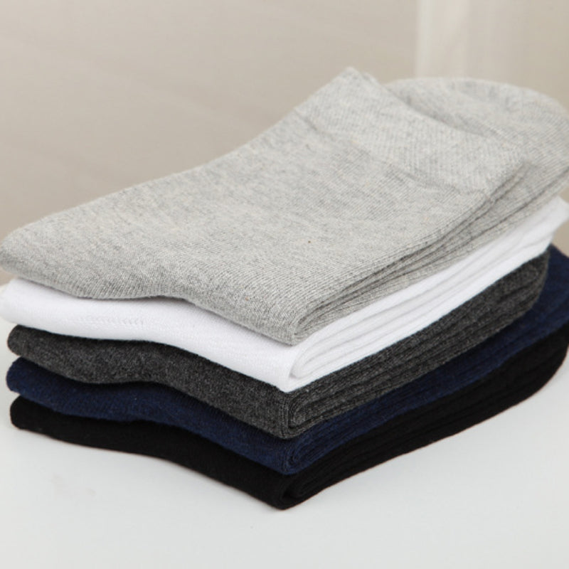 Men's Dress Socks Gift Box 5 Pairs Mid-Calf Solid and Plaid Polyester Hand Wash