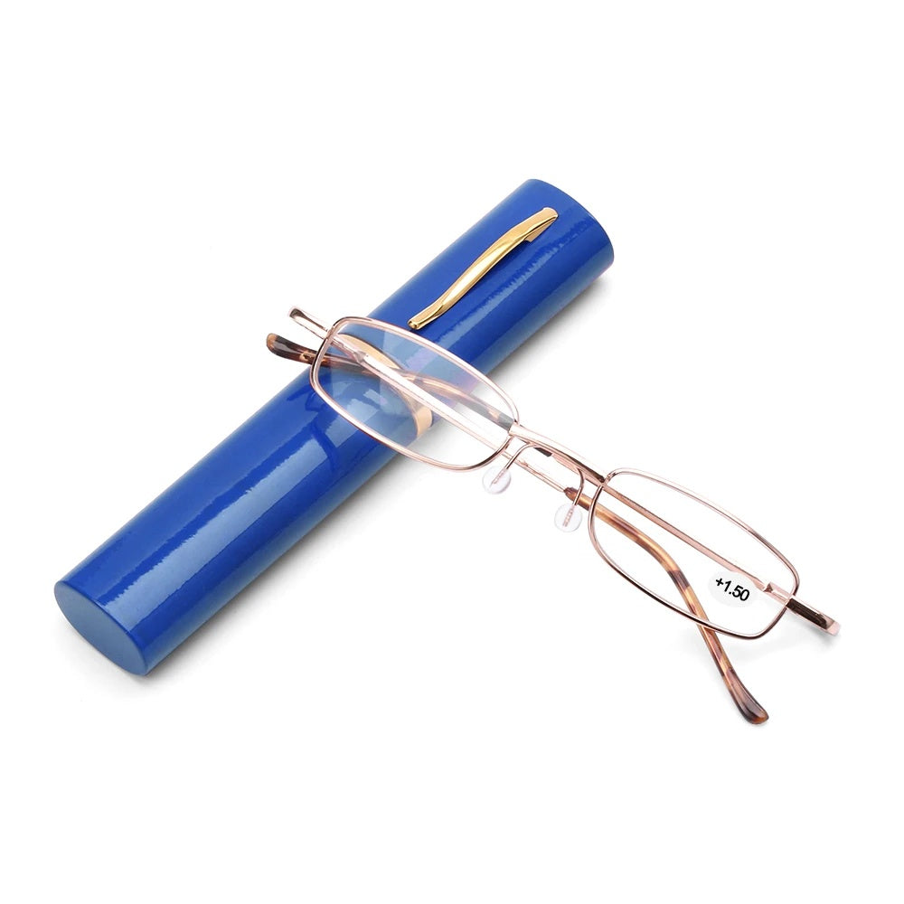 Men's Glasses Case Set with Pen Tube and Metal Spring Hinge Gift Idea