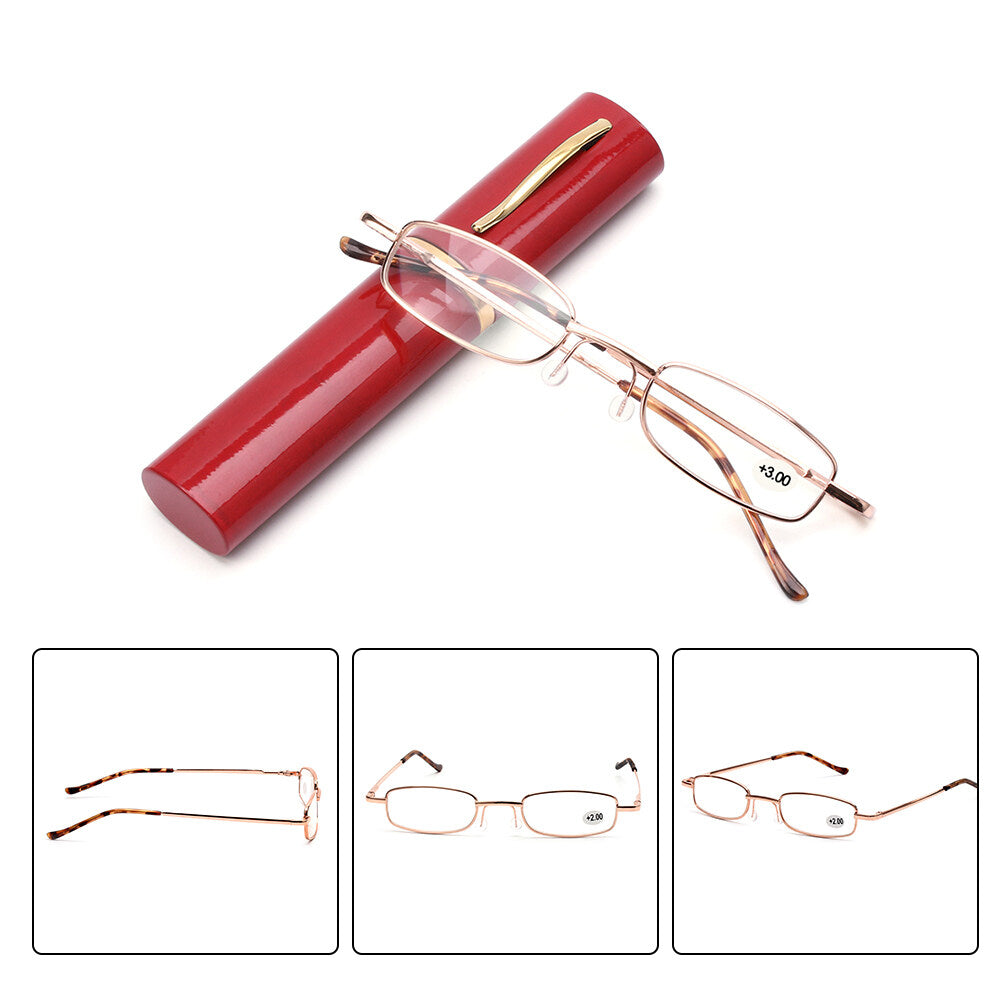 Men's Glasses Case Set with Pen Tube and Metal Spring Hinge Gift Idea