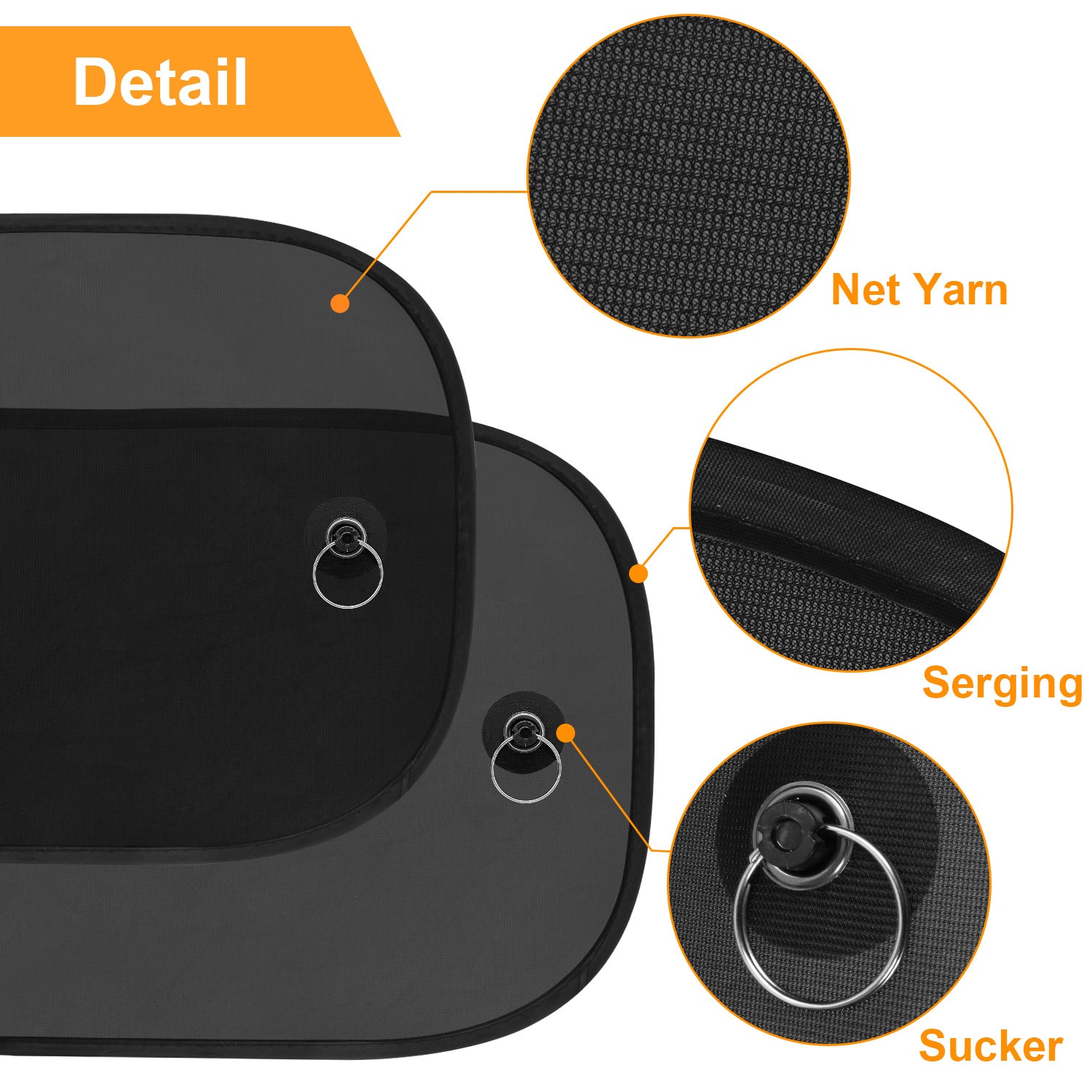 Universal avtomobil quyosh nuri himoyachilari yon oynalar uchun 2 ta paket, o'z-o'zini yopishtiradigan