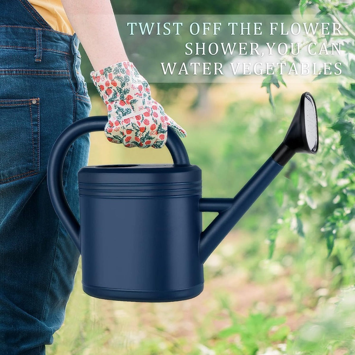 1-Gallon Plastic Watering Can with Long Spout and Detachable Nozzle for Indoor and Outdoor Plants