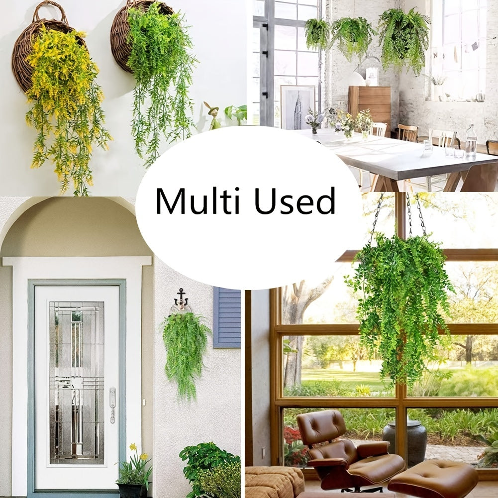 Artificial Boston Fern and Rattan Hanging Plant UV Resistant for Outdoor and Home Decor