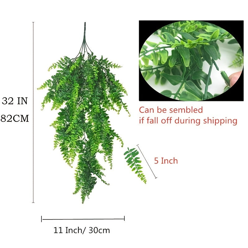 Artificial Boston Fern and Rattan Hanging Plant UV Resistant for Outdoor and Home Decor
