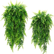 Artificial Boston Fern and Rattan Hanging Plant UV Resistant for Outdoor and Home Decor