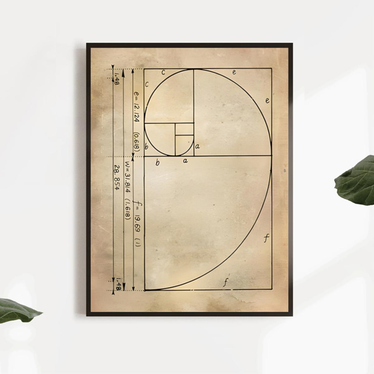 Canvas Wall Art Poster Featuring Fibonacci Spiral and Golden Ratio Geometric Pattern for Home Decor