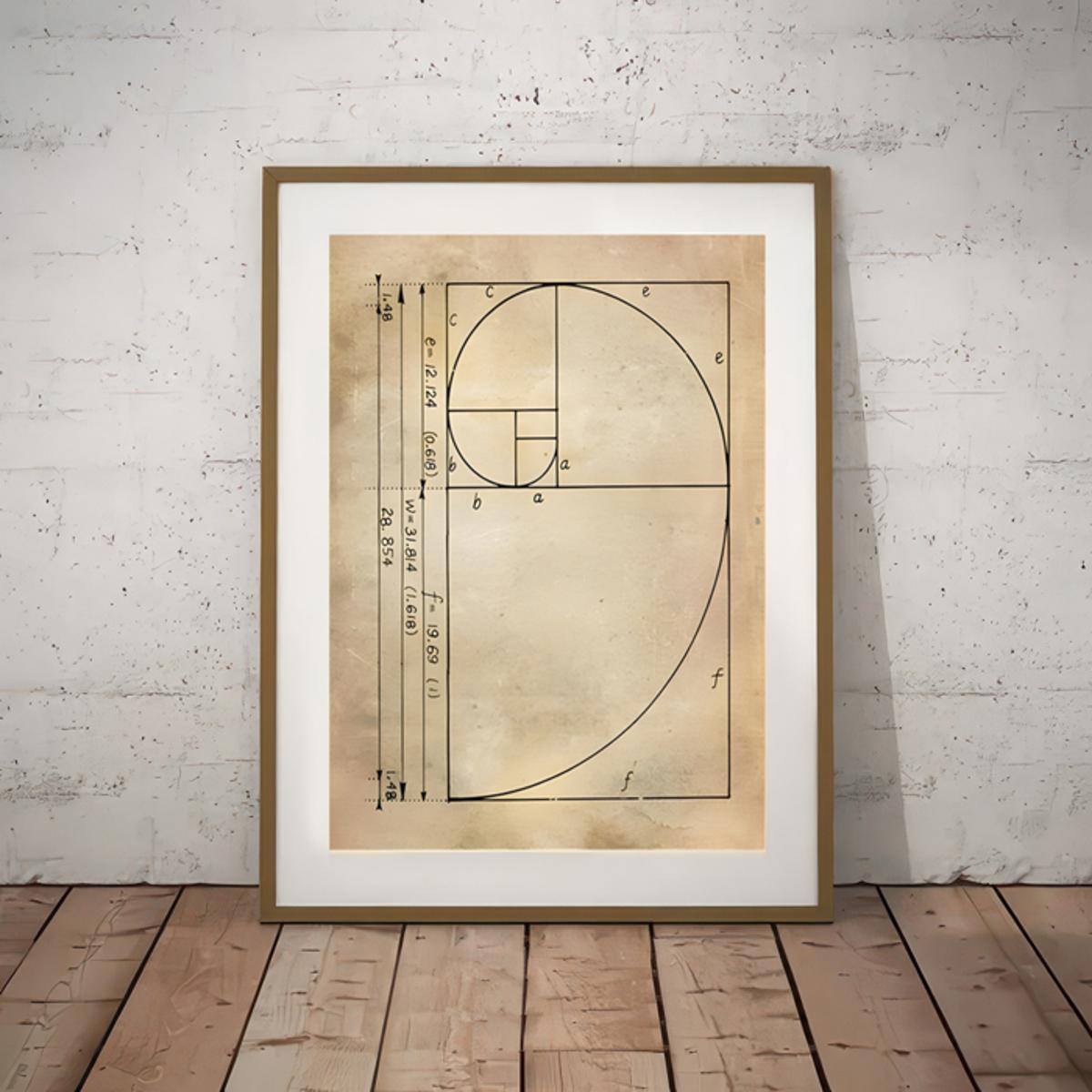 Canvas Wall Art Poster Featuring Fibonacci Spiral and Golden Ratio Geometric Pattern for Home Decor